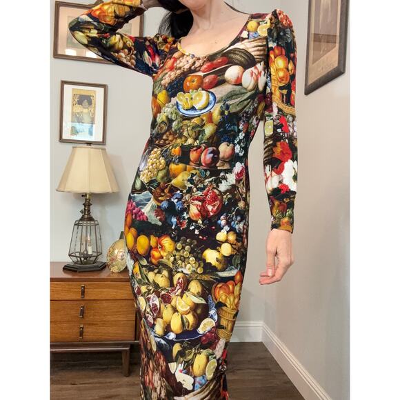 Samantha pleet Harvest print dress Aphrodite style all over photorealistic fruit - Picture 2 of 12